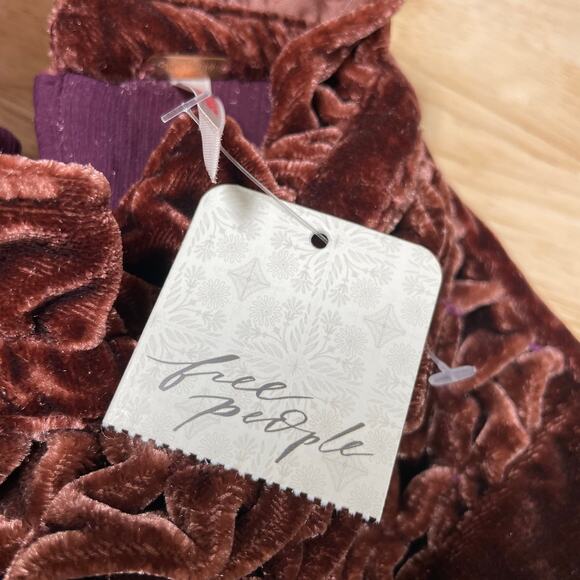 Free People NWT Gum Drop Mini Dress Size XS Brown Purple Shimmery Velvet - Picture 5 of 15